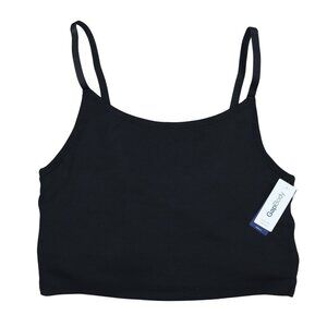 Gap Body Cotton Ribbed Cropped Cami Top With Built-In Bra NWT Black